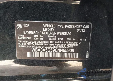 2012 BMW 328I z USA, uszkodzony, nr VIN WBA3A5G59CNN65909